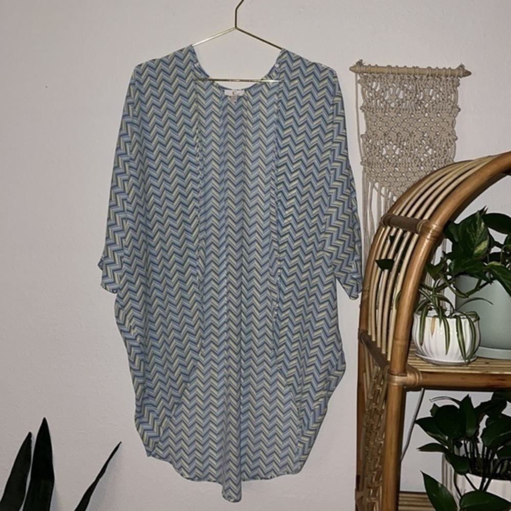C Apparel Blue & Yellow Chevron Pattern Open Kimono Sz.S